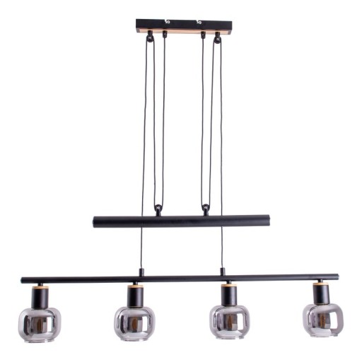 4 pendant lamp "fumoso", pendant lamp height adjustable made of metal and smoke glass in black, with E14 socket, for dining room, living room, hallway or office, 78 x 10 cm