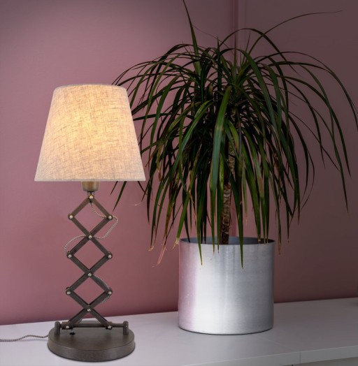 Scarfish lamp "Adrienne", height extendable of 37-71cm, made of brown metal with natural-colored textile umbrellas, E27 socket, lighting for living room, dining room or office