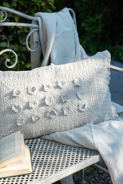 J-Line cushion Rectangle Lace - cotton - blue