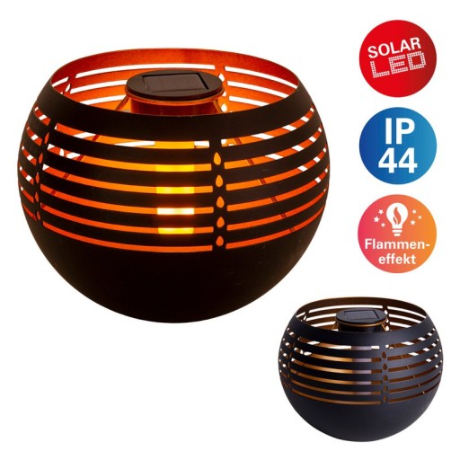 LED decorative-solar table light, 16 cm high for outside, made of black metal and plastic, with integrated LED