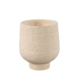 Laim Cement Pot op Voet Crème L | Vaas met Reliëf Rondjes 22 cm - Product afbeelding