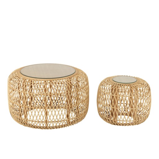 J-Line Set Van Twee Bijzettafels Afrika Bamboe/Sparhout Naturel