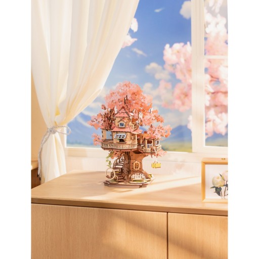 Robotime, DIY 3D Houten Modelbouwpakket, Sakura Boomhut, TGS04, 30 x 24,1x 30,7cm