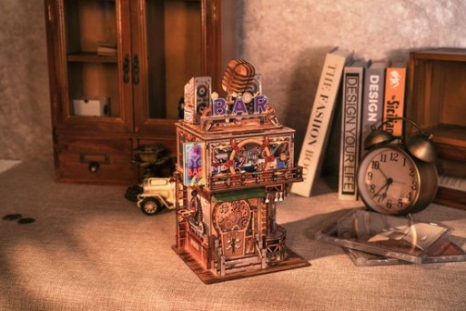 Tone-Cheer DIY 3D Houten Puzzel Desk Bin, Punk Bar, TQ183,15x14x25cm