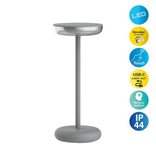 Battery light light "Pasi" for outside and inside, made of metal and plastic in gray, dimmable, with touch and memory function, approx. 26 cm high