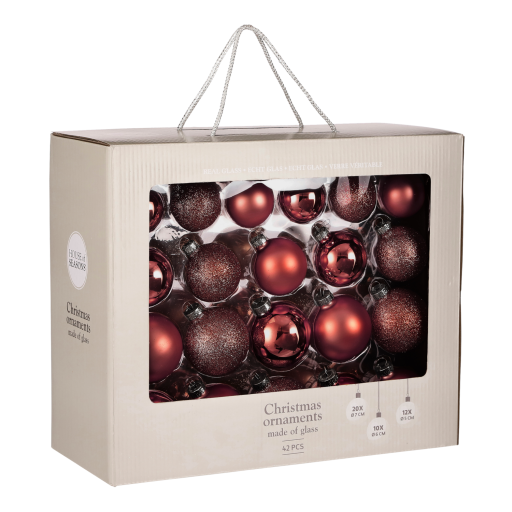 Kerstballen Set - 42 Stuks - Ø7 cm - Glas - Donkerrood