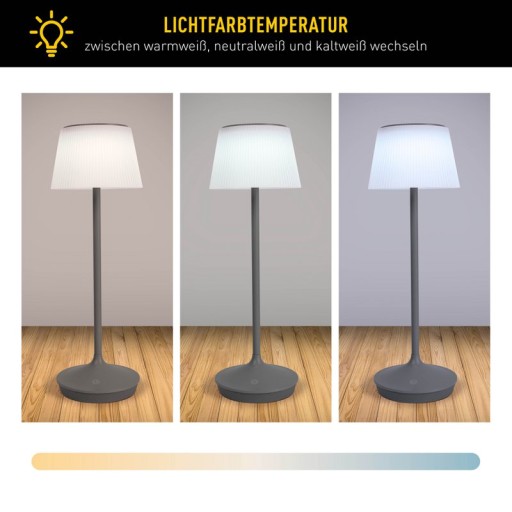 LED Leuchte "EMMI" für Außen und Innen, Tischlampe aus Metall und Kunststoff , mit fest verbauten LEDs, LED Tischlampe für Balkon, Terrasse, Garten, Wohnzimmer, Wintergarten, ca. 38 cm hoch