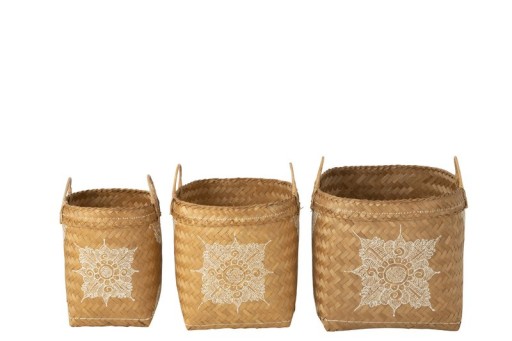 J-Line basket Drawing - bamboo - white/natural - 3 pieces