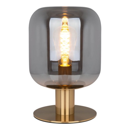 Glass table light "Alessio", 30 cm high, Ø 20 cm, gold-colored metal, smoke glass, E14