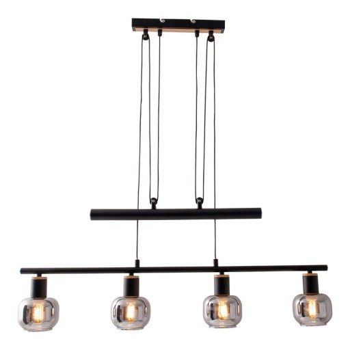 4 pendant lamp "fumoso", pendant lamp height adjustable made of metal and smoke glass in black, with E14 socket, for dining room, living room, hallway or office, 78 x 10 cm