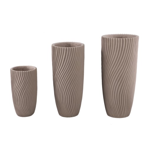 Lianna Beige Cement Round Vase Line Pattern L