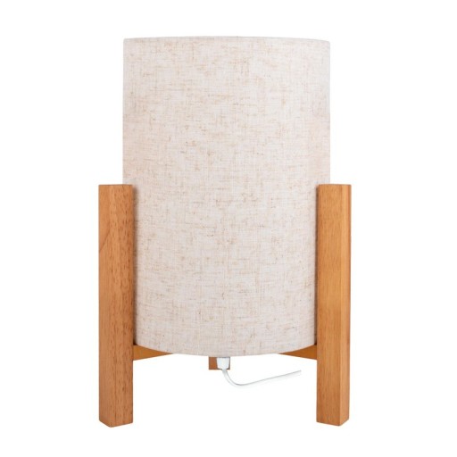 Tischleuchte "MATILDA" klassische Tischlampe mit natürlicher Ausstrahlung durch Holz und Stoffschirm, E27 Fassung, 32 cm hoch