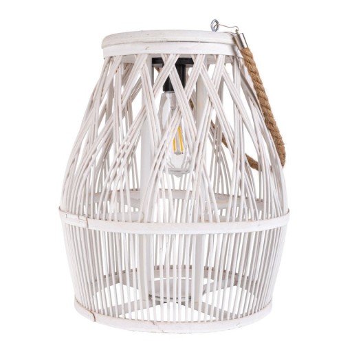 LED Solar-Dekoleuchte "Korbinian" für Garten und Terrasse aus Holz und Rattan in natur, Solar Lampe 34 cm hoch