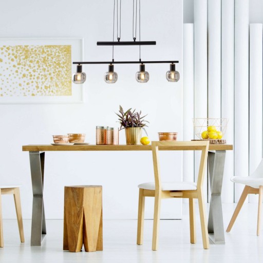 4 pendant lamp "fumoso", pendant lamp height adjustable made of metal and smoke glass in black, with E14 socket, for dining room, living room, hallway or office, 78 x 10 cm