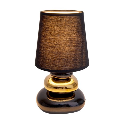 Keramik Tischleuchte "STONEY", Tischlampe aus Keramik und Textil in Schwarz,-Gold, mit E14-Fassung, Tischlampe für Esszimmer, Wohnzimmer, Diele oder Büro, oder als Nachttischlampe, 31 cm hoch