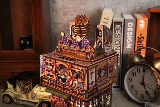 Tone-Cheer DIY 3D Houten Puzzel Desk Bin, Punk Bar, TQ183,15x14x25cm