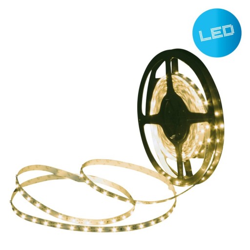 LED "Stripe" ca. 5 m lang, mit 2 x 10 cm Flexverbindern und Steckernetzteil; 300 LEDs, warmweiß.