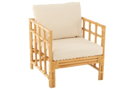 J-Line armchair Elise + Kcushion - rattan/textile - natural/white