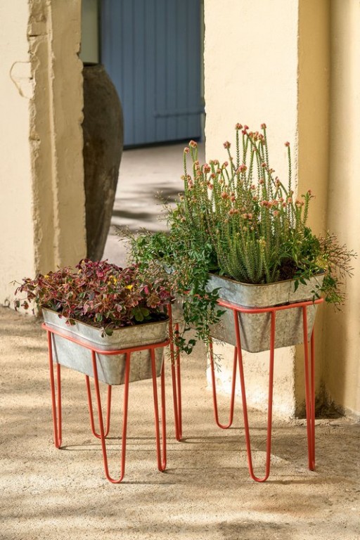 Stanly flowerpot on standard - Set of 2 - L42 x B21 x H46 - Metal - Peach