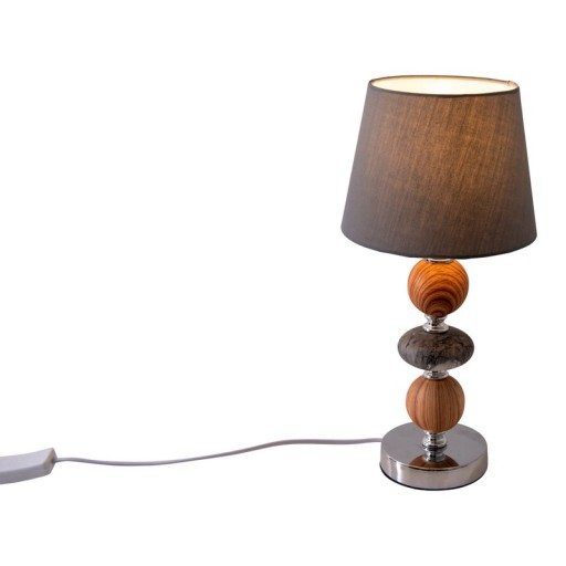 Ceramic table lamp "Araga" 36 cm high, table lamp made of metal, wood and marble, with text blades, gray, with E14 socket, lighting for dining room, living room, hallway or office