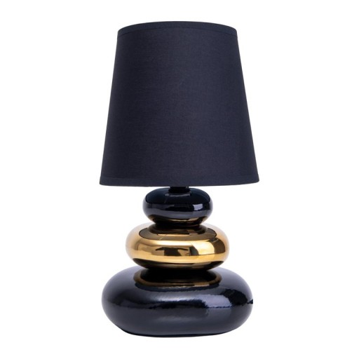 Keramik Tischleuchte "STONEY", Tischlampe aus Keramik und Textil in Schwarz,-Gold, mit E14-Fassung, Tischlampe für Esszimmer, Wohnzimmer, Diele oder Büro, oder als Nachttischlampe, 31 cm hoch