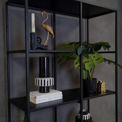 Vaas - Streep - Keramiek - Zwart/Wit -14x14x26 cm