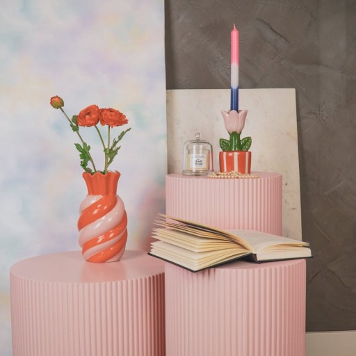 Vase- Swirl- Stoneware- Pink- 13x13x23cm