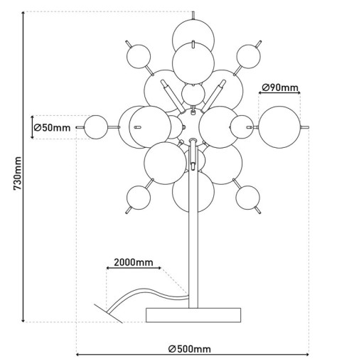 Table lamp "explosion", table lamp made of metal and glass, chrome, G9, table lamp 73 cm high