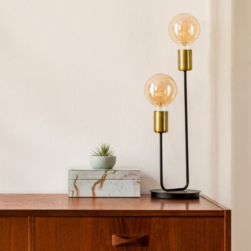 Table lamp 2-flame. "Modo" made of metal in black, versions in gold, E27 socket, table lamp for living room, dining room, kitchen, hallway, hallway or office, 45 x 14 cm