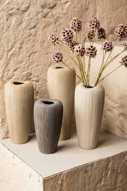 Zinet Taupe Round Ceramic Pot With Lines M
