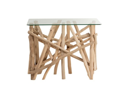 J-Line Console Rectangle Branches Wood/Glass Natural