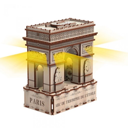 mr. Playwood 3D Wooden Puzzle Arc de Triomphe incl. lighting, 10207, 20.6x11.2x21.3cm