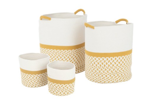 J-Line Set Of 4 Spool Basket Round Patterns Textile White/Orange