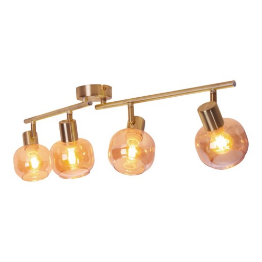 4er Spot/Deckenleuchte "LIBBY", klassische Deckenlampe aus messingfarbenem Metall und getöntem Glas in Amber, mit E14-Fassung, für Esszimmer, Wohnzimmer, Diele oder Büro, 80 cm lang