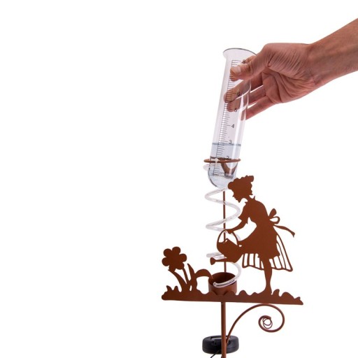 LED-Solar Erdspieß Regenwassermesser h: 95cm , für Außen, Erdspieß aus Metall und Glas und Kunststoff in Braun, mit integrierter LED