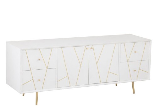 J-Line sideboard Lines 4 Drawers 2 Doors - wood/metal - white/gold