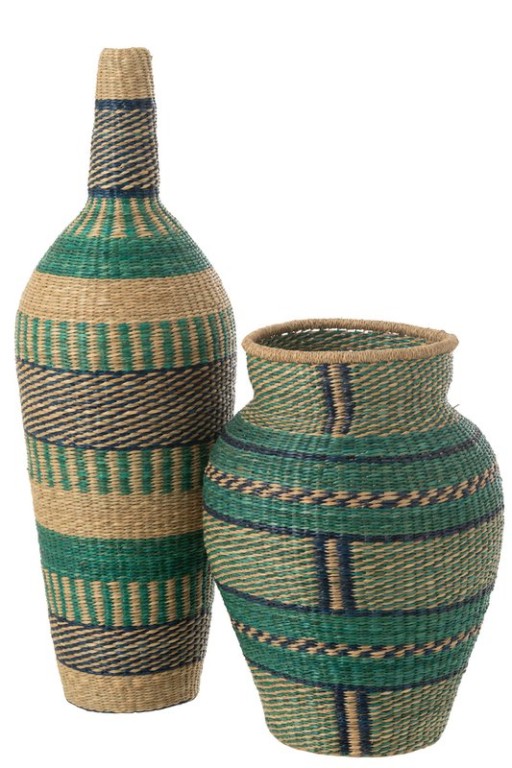 J-Line Vase Ninon Stripes Seagrass Natural/Azure/Dark Blue