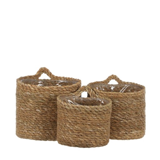 Atlantic Hängender Pflanzkorb | Korb-Set aus 3 | H16 x Ø16 cm - Hellbraun