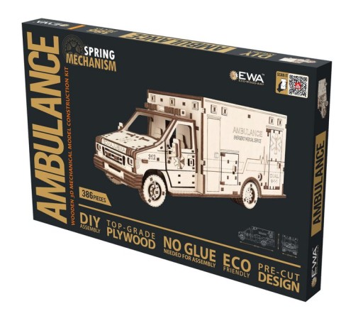 DIY 3D Mechanical Model Ambulance, Eco Wood Art, 4011, 29,5x12,9x12,4cm