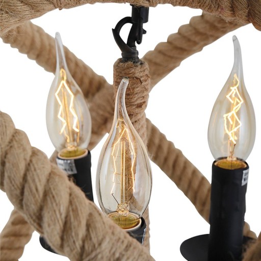 Pendant lamp "Regia", black metal, hemp rope, E27 socket, lighting for living room, dining room or office, 43 cm diameter