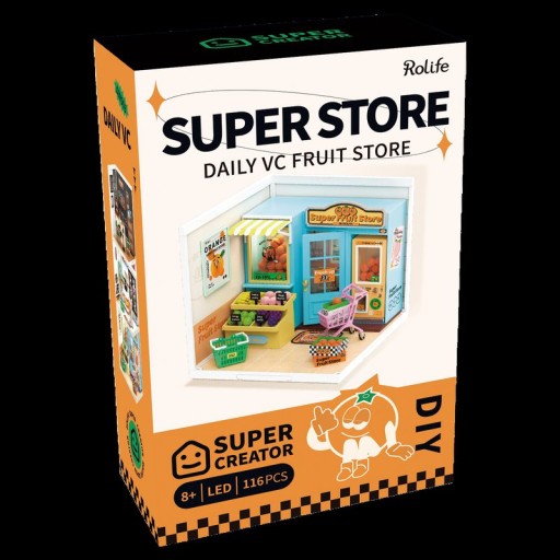 DIY Huisje Super Store Daily VC Fruit Store, Robotime, DW003, 16,3x16,3x15,2cm