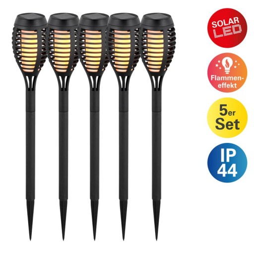 3 Set LED earth spit "torch" 58 cm made of gray plastic, with integrated LED, solar light for outside
