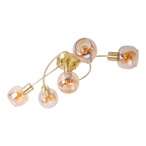 5er Spot/Deckenleuchte "LIBBY" Messing, klassische Deckenlampe aus messingfarbenem Metall und getöntem Glas in Amber, mit E14-Fassung, für Esszimmer, Wohnzimmer, Diele oder Büro, 65,5 cm lang