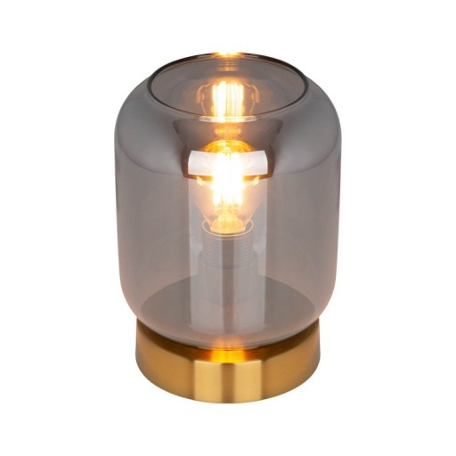Glass table light "Alessio", 17 cm high, Ø 12 cm, gold-colored metal, smoke glass, E14