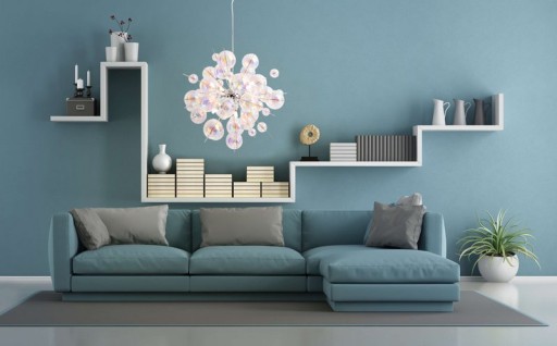 Pendant lamp "explosion" made of metal and iris glass, G9 frames, hanging lamp for dining room, living room, hall or office, Øca. 65 cm