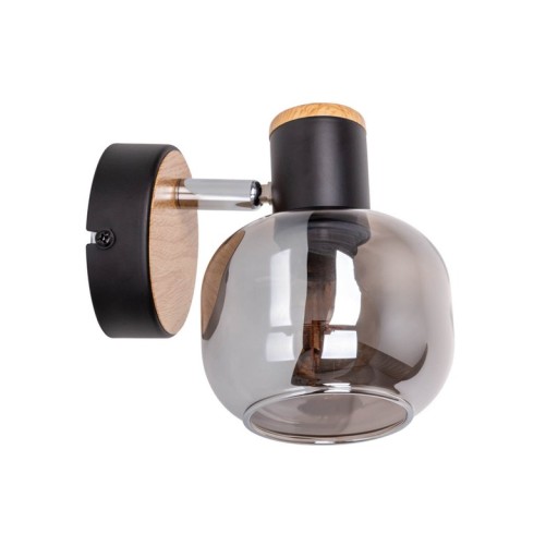 Glass wall Spot "Fumoso", wall lamp made of black and smoke glass in black, and nature, with E14 socket, for dining room, living room, hallway or office, lamp for living room, dining room, hallway or hallway 16 x 14 cm