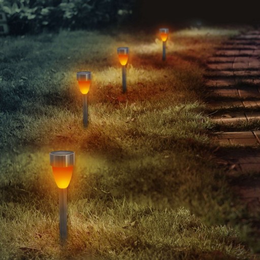 6 Set LED solar outer light with earth skewer made of stainless steel-colored metal and plastic, with integrated LED