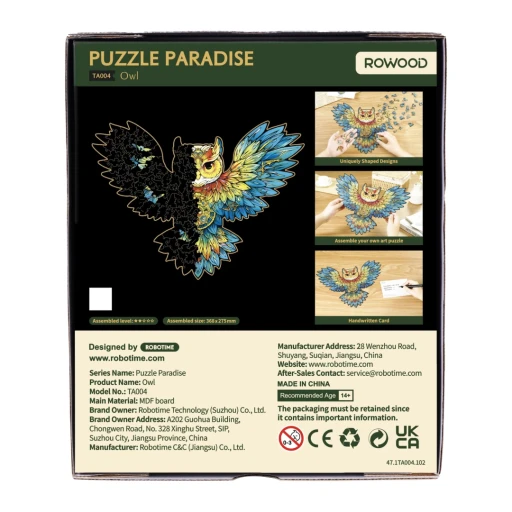 Houten Legpuzzel, Rowood, Paradise, Owl, TA004, 36,8x27,5cm
