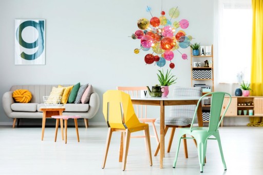 Pendant lamp "explosion" colored made of metal and glass, G9 versions, hanging lamp for dining room, living room, hall or office, Øca. 65 cm