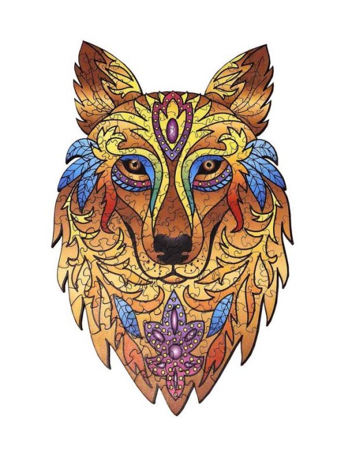 Logic Giochi Mandala Wooden Jigsaw Puzzle Wolf, 26.2x40 cm